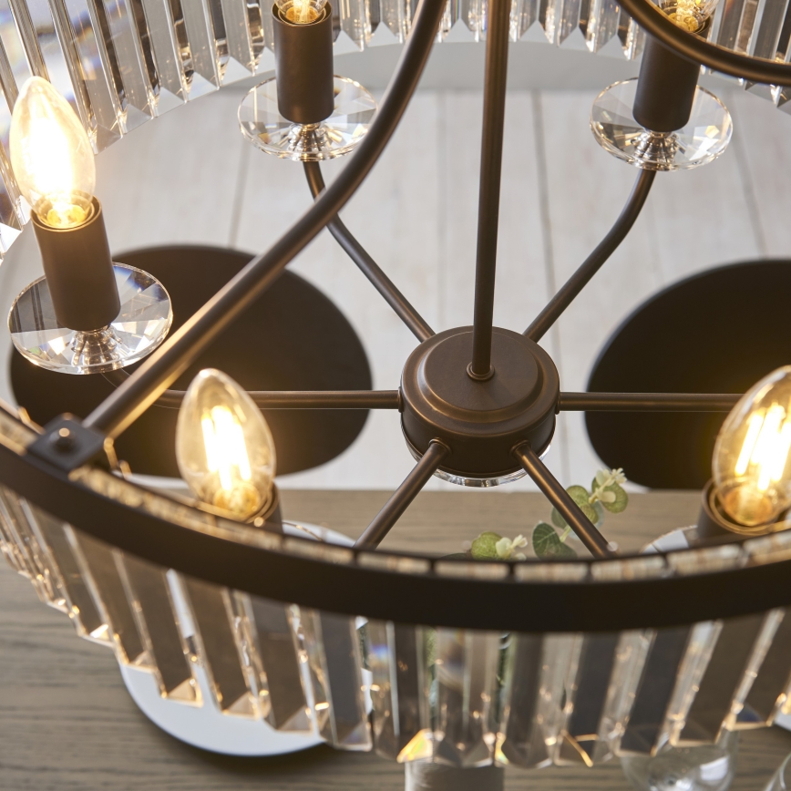 Endon 100711 - Luster na lancu CHESTERFIELD 6xE14/6W/230V, promjer 55 cm, crna