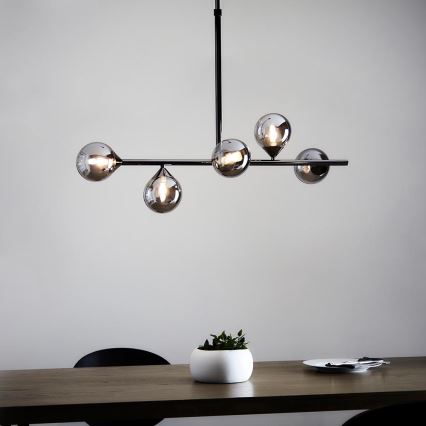 Endon 101348 - Luster na štapu OTIS 5xG9/3W/230V crni krom/dimljeno crna