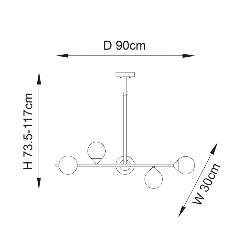 Endon 101348 - Luster na štapu OTIS 5xG9/3W/230V crni krom/dimljeno crna