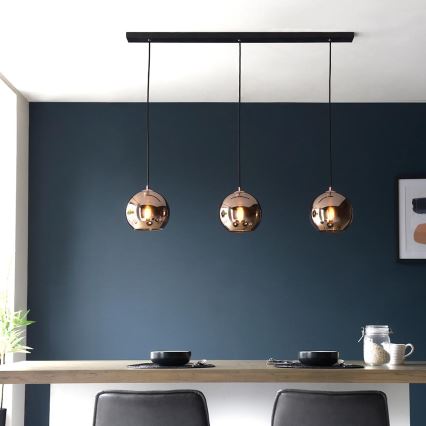 Endon 102929 - Luster na sajli BOLI 3xE27/10W/230V crna/dimna smeđa