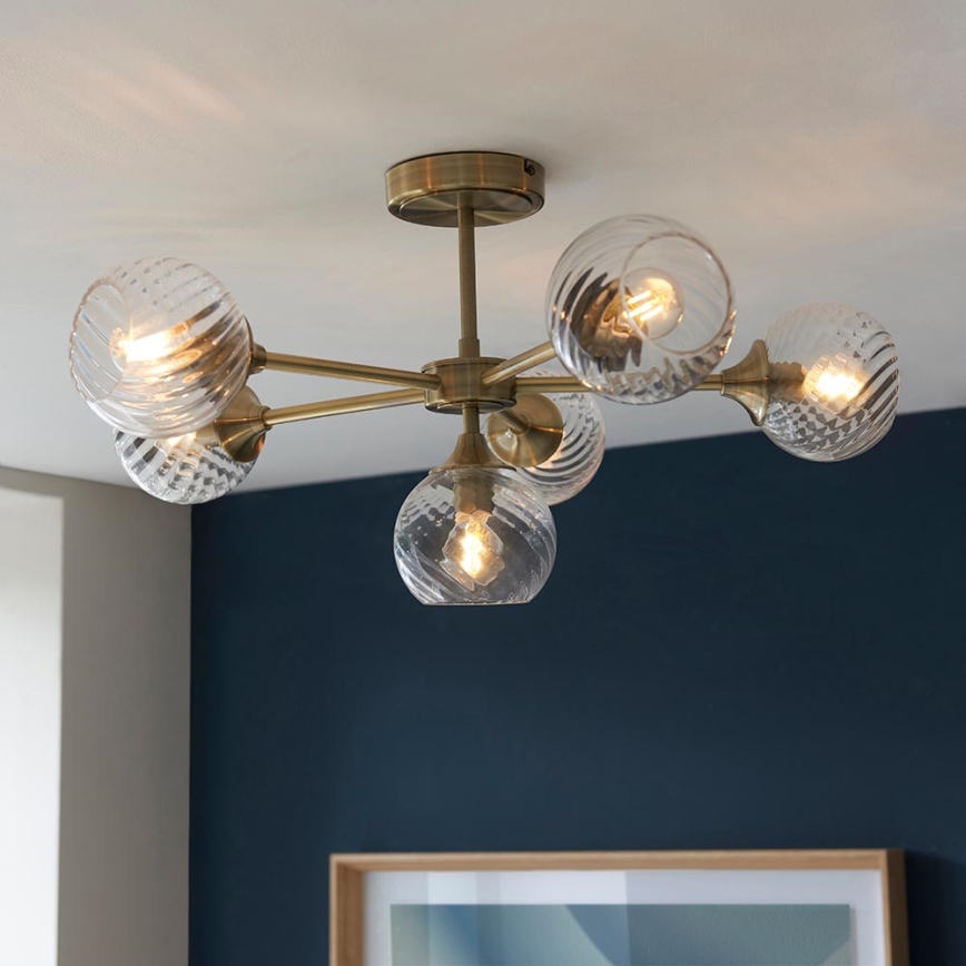 Endon 103171 - Viseći luster ALLEGRA 6xE14/7W/230V mesing/prozirna
