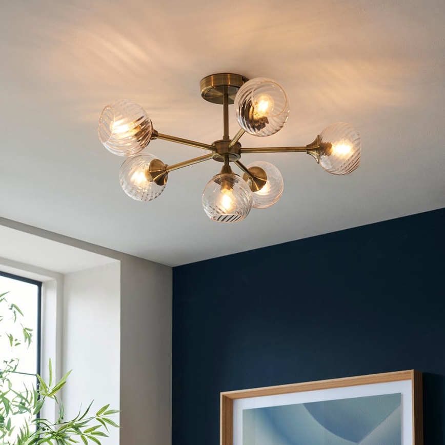 Endon 103171 - Viseći luster ALLEGRA 6xE14/7W/230V mesing/prozirna