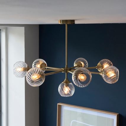 Endon 103172 - Viseći luster ALLEGRA 8xE14/7W/230V mesing/prozirna
