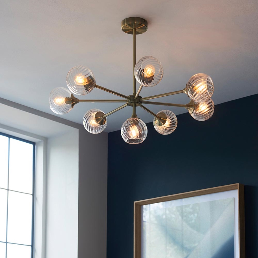 Endon 103172 - Viseći luster ALLEGRA 8xE14/7W/230V mesing/prozirna