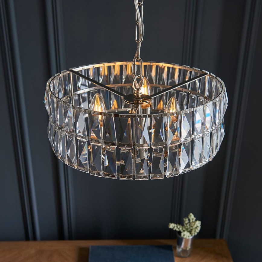 Endon 104466 - Luster na lancu CLIFTON 3xE14/6W/230V sjajni krom/prozirna pr. 38,5 cm