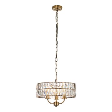 Endon 106243 - Luster na lancu CLIFTON 3xE14/6W/230V, Ø 38,5 cm, mesing/prozirno