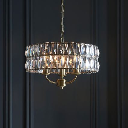 Endon 106243 - Luster na lancu CLIFTON 3xE14/6W/230V, Ø 38,5 cm, mesing/prozirno