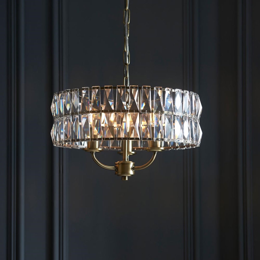 Endon 106243 - Luster na lancu CLIFTON 3xE14/6W/230V, Ø 38,5 cm, mesing/prozirno
