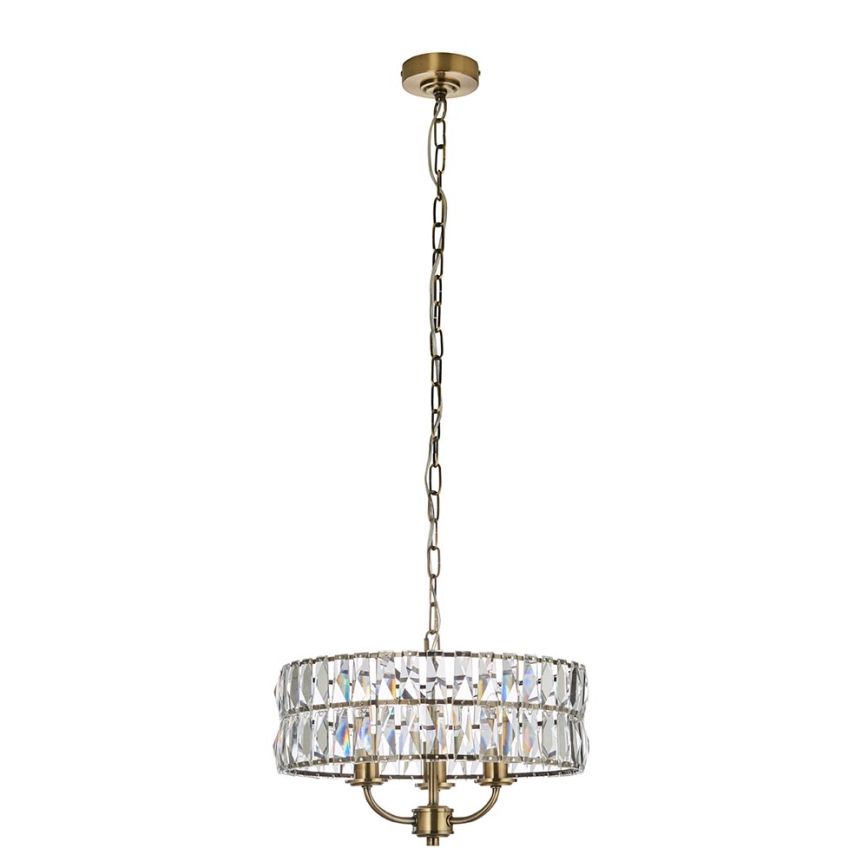 Endon 106243 - Luster na lancu CLIFTON 3xE14/6W/230V, Ø 38,5 cm, mesing/prozirno