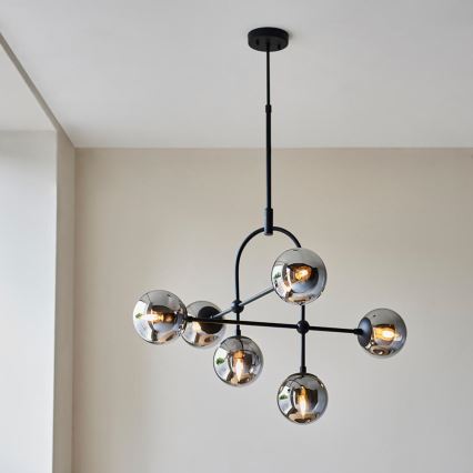 Endon 106661 - Luster na štapu ONTARIO 6xE14/7W/230V crna/dimljeno-crna