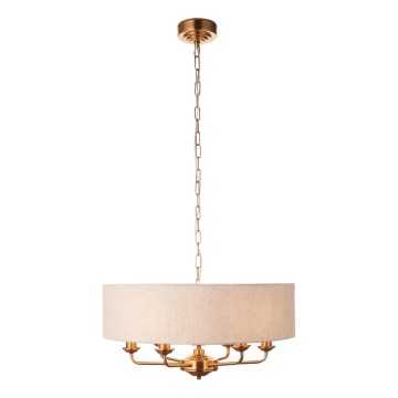 Endon 110722 - Luster na lancu HIGHCLERE 6xE14/6W/230V bež/mesing pr. 55 cm