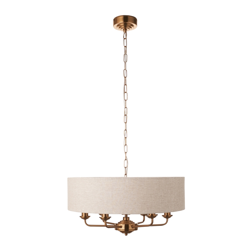 Endon 110722 - Luster na lancu HIGHCLERE 6xE14/6W/230V bež/mesing pr. 55 cm