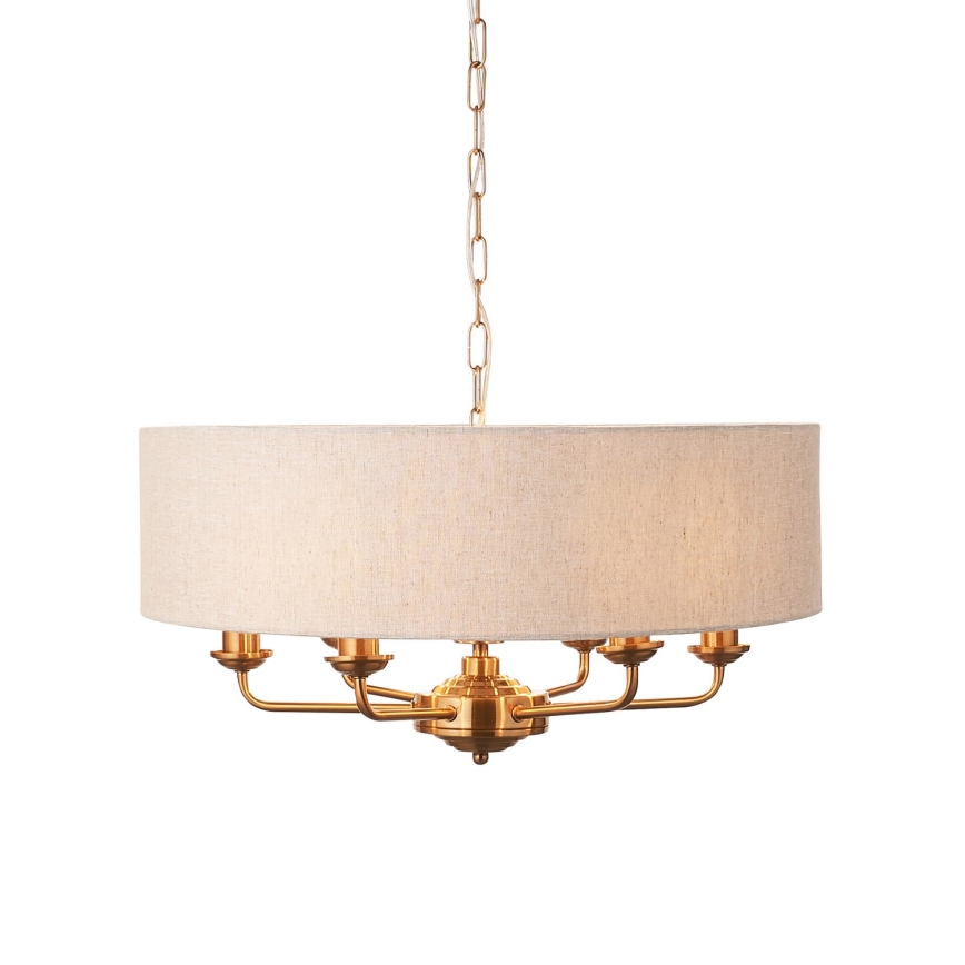 Endon 110722 - Luster na lancu HIGHCLERE 6xE14/6W/230V bež/mesing pr. 55 cm
