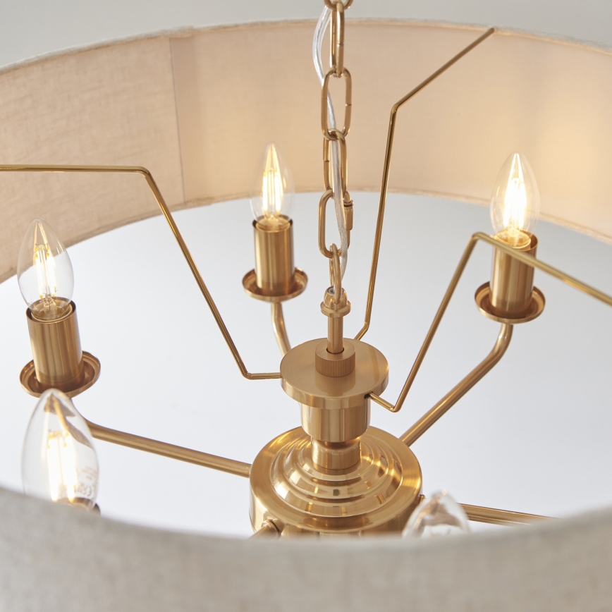 Endon 110722 - Luster na lancu HIGHCLERE 6xE14/6W/230V bež/mesing pr. 55 cm