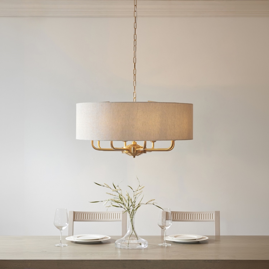 Endon 110727 - Luster na lancu HIGHCLERE 8xE14/6W/230V bež/mesing, promjer 70 cm