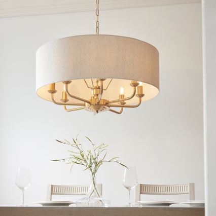 Endon 110727 - Luster na lancu HIGHCLERE 8xE14/6W/230V bež/mesing, promjer 70 cm