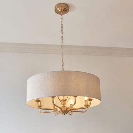 Endon 110727 - Luster na lancu HIGHCLERE 8xE14/6W/230V bež/mesing, promjer 70 cm