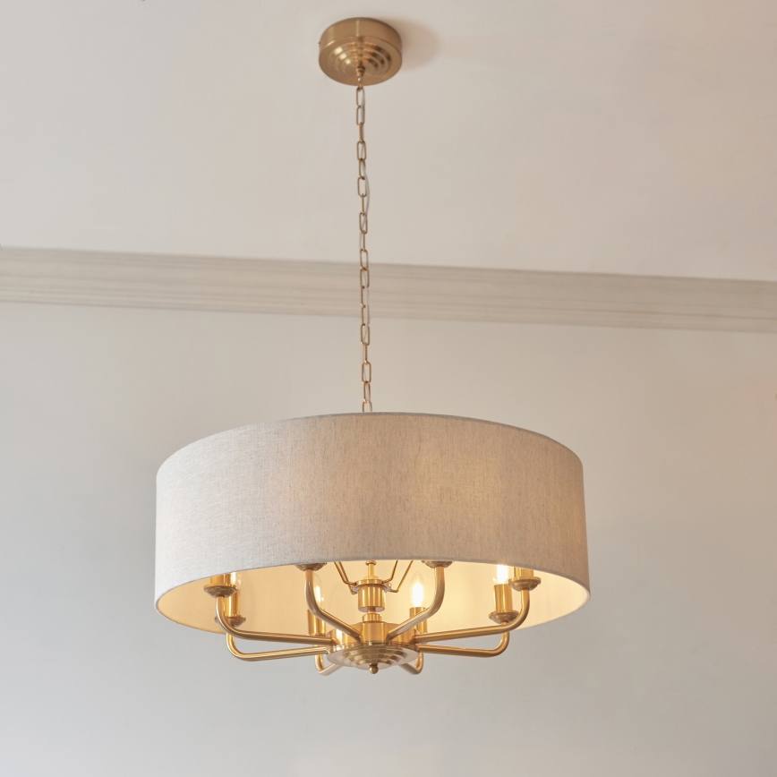 Endon 110727 - Luster na lancu HIGHCLERE 8xE14/6W/230V bež/mesing, promjer 70 cm