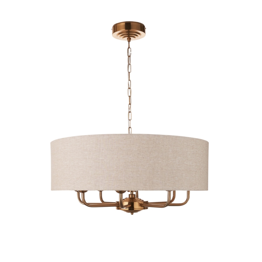 Endon 110727 - Luster na lancu HIGHCLERE 8xE14/6W/230V bež/mesing, promjer 70 cm