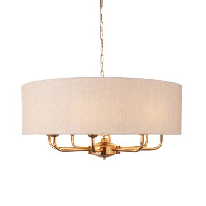 Endon 110727 - Luster na lancu HIGHCLERE 8xE14/6W/230V bež/mesing, promjer 70 cm