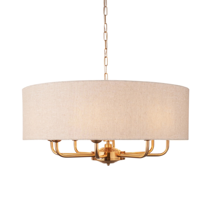 Endon 110727 - Luster na lancu HIGHCLERE 8xE14/6W/230V bež/mesing, promjer 70 cm