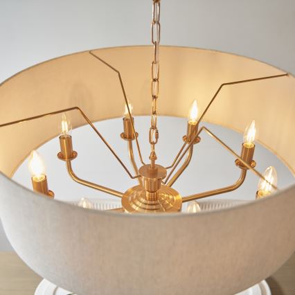 Endon 110727 - Luster na lancu HIGHCLERE 8xE14/6W/230V bež/mesing, promjer 70 cm