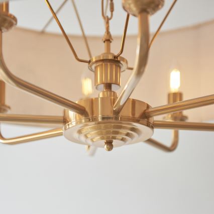 Endon 110727 - Luster na lancu HIGHCLERE 8xE14/6W/230V bež/mesing, promjer 70 cm