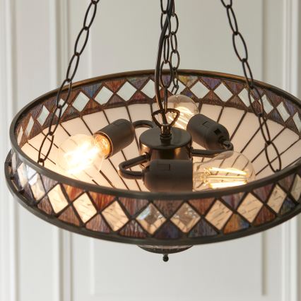 Endon 111870 - Luster na lancu Tiffany FARGO 3xE27/10W/230V Ø 41,5 cm