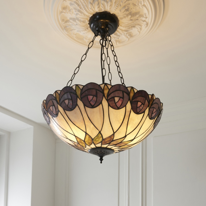 Endon 111872 - Luster na lancu Tiffany HUTCHINSON 3xE27/60W/230V Ø 50 cm