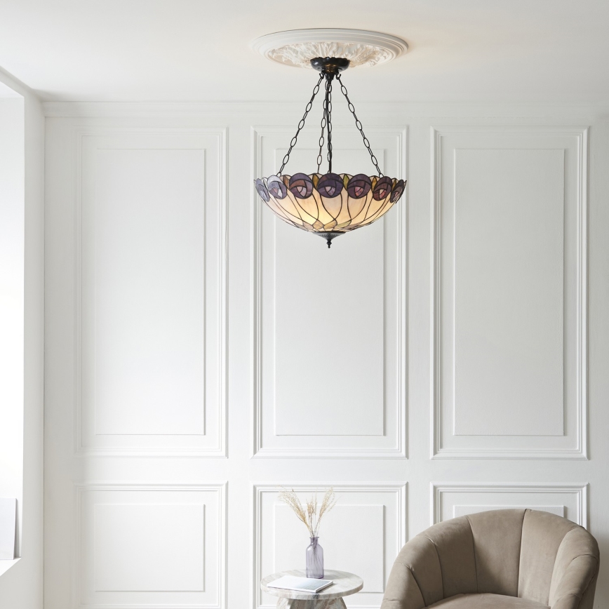 Endon 111872 - Luster na lancu Tiffany HUTCHINSON 3xE27/60W/230V Ø 50 cm