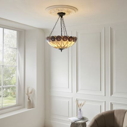 Endon 111872 - Luster na lancu Tiffany HUTCHINSON 3xE27/60W/230V Ø 50 cm