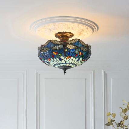 Endon 111897 - Plafonski luster Tiffany DRAGONFLY 3xE27/10W/230V promjer 41 cm