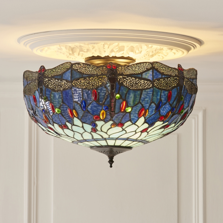 Endon 111899 - Stropna svjetiljka Tiffany DRAGONFLY 3xE27/10W/230V Ø 50 cm