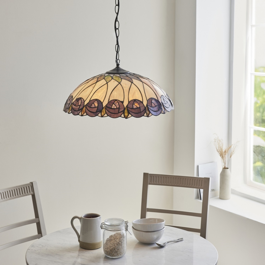 Endon 111985 - Luster na lancu Tiffany HUTCHINSON 3xE27/10W/230V Ø 50 cm