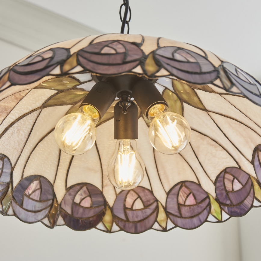 Endon 111985 - Luster na lancu Tiffany HUTCHINSON 3xE27/10W/230V Ø 50 cm