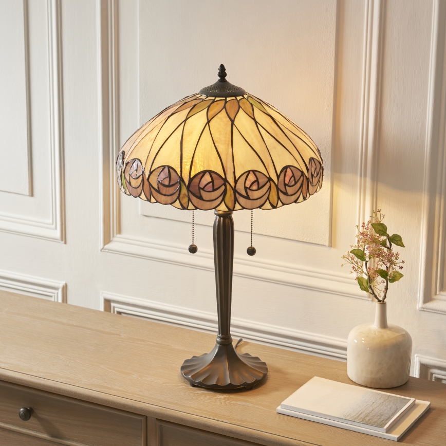 Endon 112184 - Stolna lampa Tiffany HUTCHINSON 2xE27/10W/230V Ø 40 cm