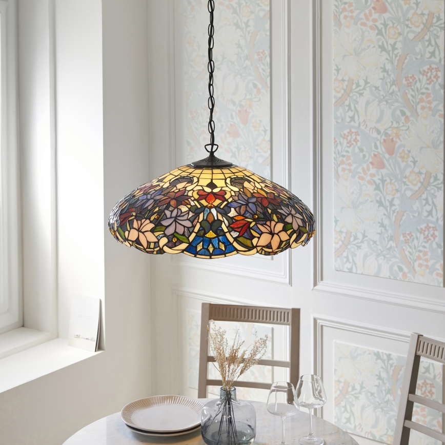 Endon 112193 - Luster na lancu Tiffany SULLIVAN 3xE27/60W/230V Ø 57 cm