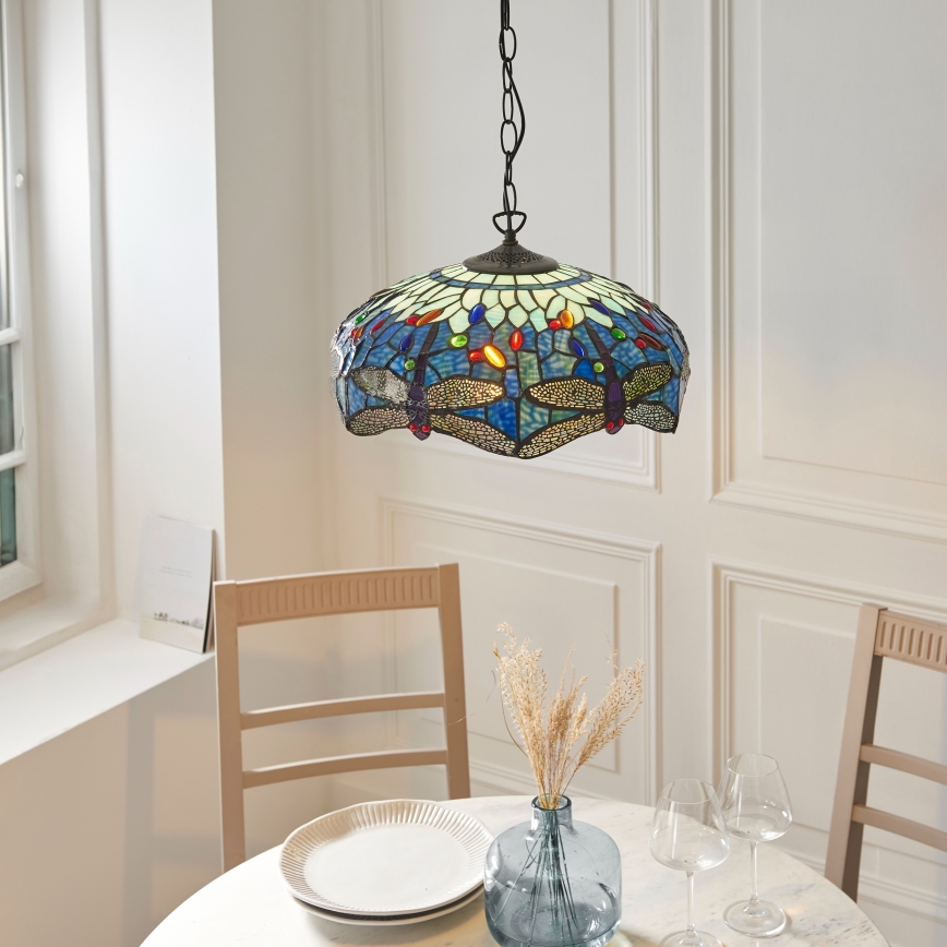 Endon 112195 - Luster na lancu Tiffany DRAGONFLY 1xE27/60W/230V promjer 41 cm