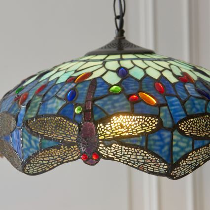Endon 112195 - Luster na lancu Tiffany DRAGONFLY 1xE27/60W/230V promjer 41 cm