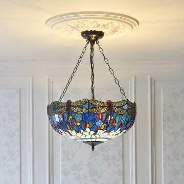 Endon 112250 - Luster na lancu Tiffany DRAGONFLY 3xE27/60W/230V promjer 50 cm