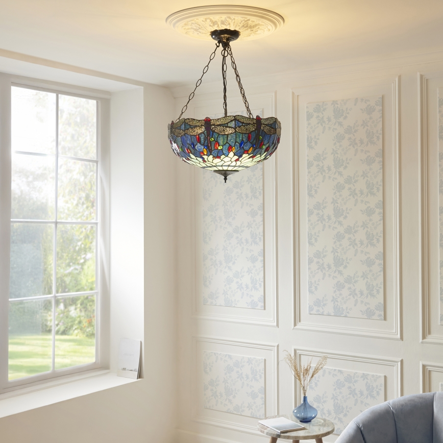 Endon 112250 - Luster na lancu Tiffany DRAGONFLY 3xE27/60W/230V promjer 50 cm
