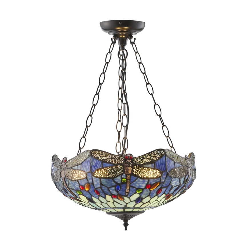 Endon 112250 - Luster na lancu Tiffany DRAGONFLY 3xE27/60W/230V promjer 50 cm