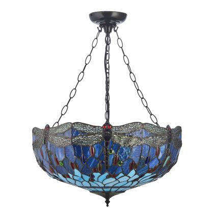 Endon 112250 - Luster na lancu Tiffany DRAGONFLY 3xE27/60W/230V promjer 50 cm