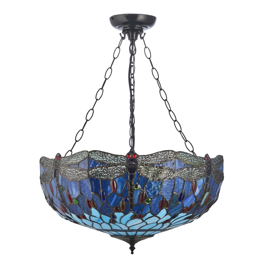 Endon 112250 - Luster na lancu Tiffany DRAGONFLY 3xE27/60W/230V promjer 50 cm