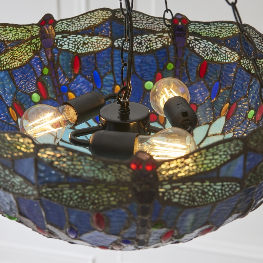 Endon 112250 - Luster na lancu Tiffany DRAGONFLY 3xE27/60W/230V promjer 50 cm