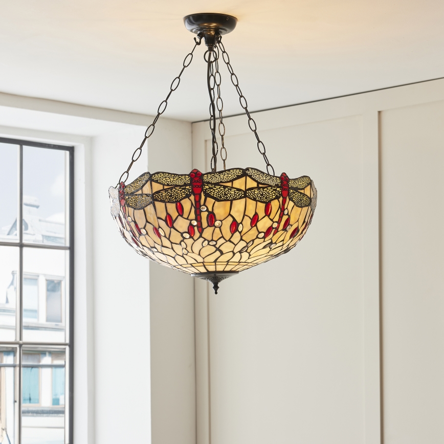 Endon 112251 - Luster na lancu Tiffany DRAGONFLY 3xE27/60W/230V Ø 50 cm