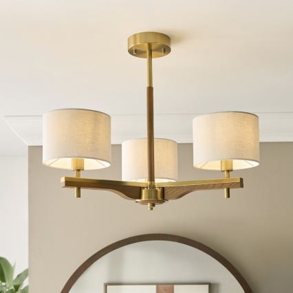 Endon 116993 - Luster na štapu HEATHCLIFF 3xE14/7W/230V mesing/jasen