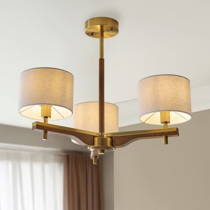 Endon 116993 - Luster na štapu HEATHCLIFF 3xE14/7W/230V mesing/jasen