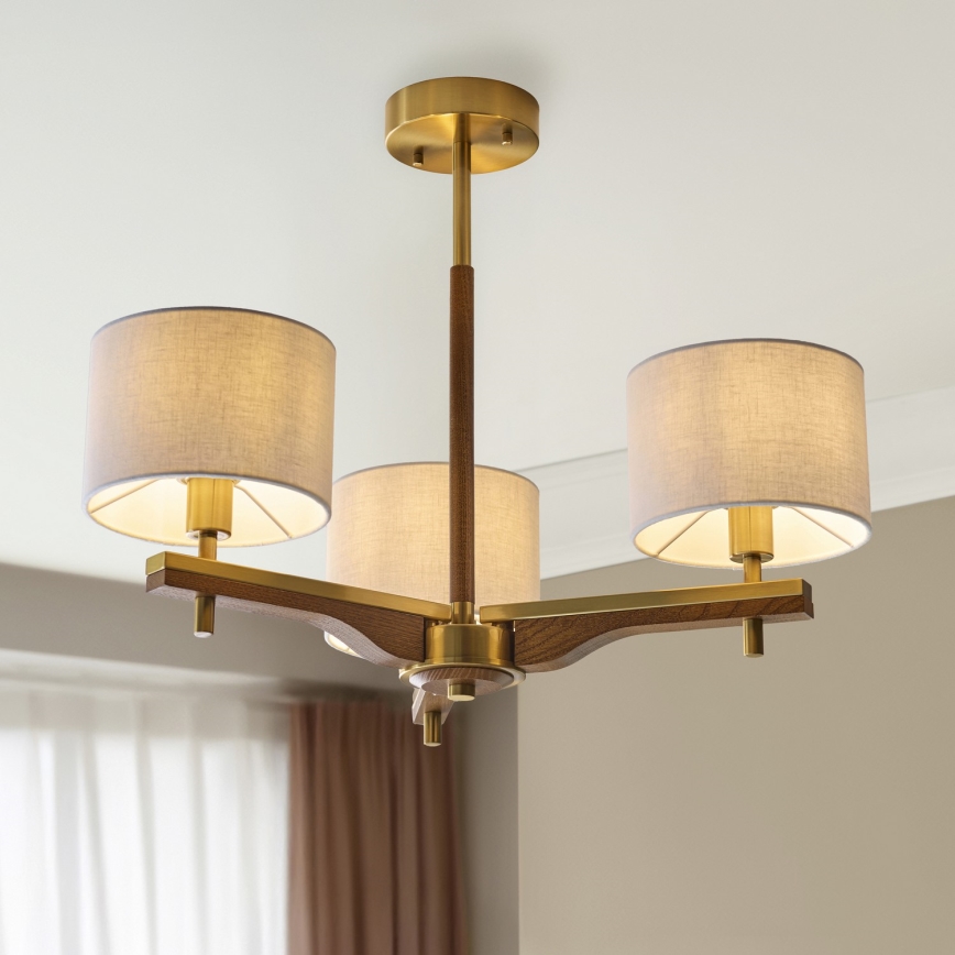 Endon 116993 - Luster na štapu HEATHCLIFF 3xE14/7W/230V mesing/jasen