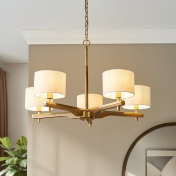 Endon 116994 - Luster na lancu HEATHCLIFF 5xE14/7W/230V mesing/jesion